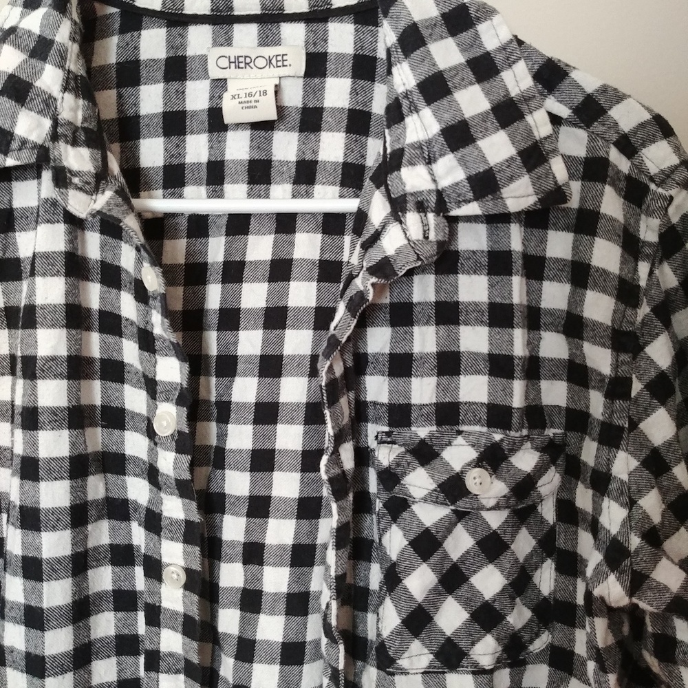 Cherokee Black and White Checkered Flannel Shirt